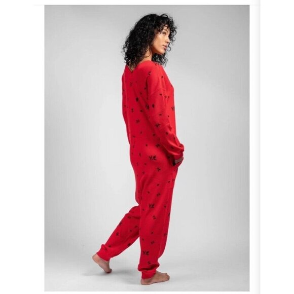 Lattelove The Wishful Waffle Jumpsuit Red Thermal Pajamas Size Large New - Picture 2 of 8